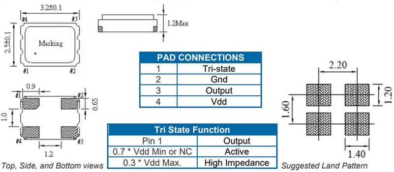 Mechanical Drawing - ECS ECS-3225MV SMD MultiVolt™ Crystal Oscillators